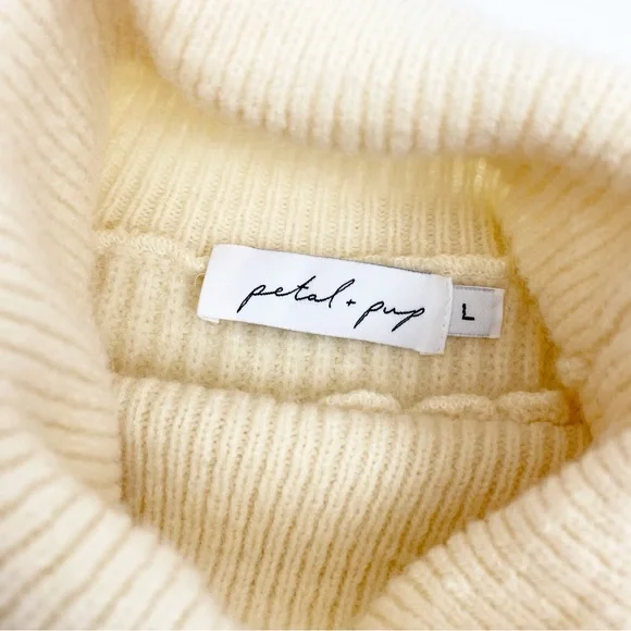 Petal + Pup Freddie Ribbed Knit Balloon Sleeve Turtleneck Sweater Ivory Cream - Picture 12 of 13